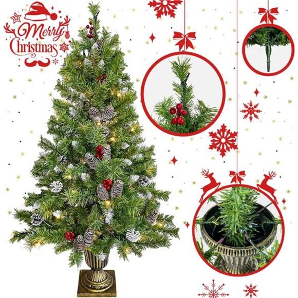4Pcs Christmas Tree Garland Wreath Set, 2Pcs 4ft Prelit Artifical Christmas - Picture 5 of 7